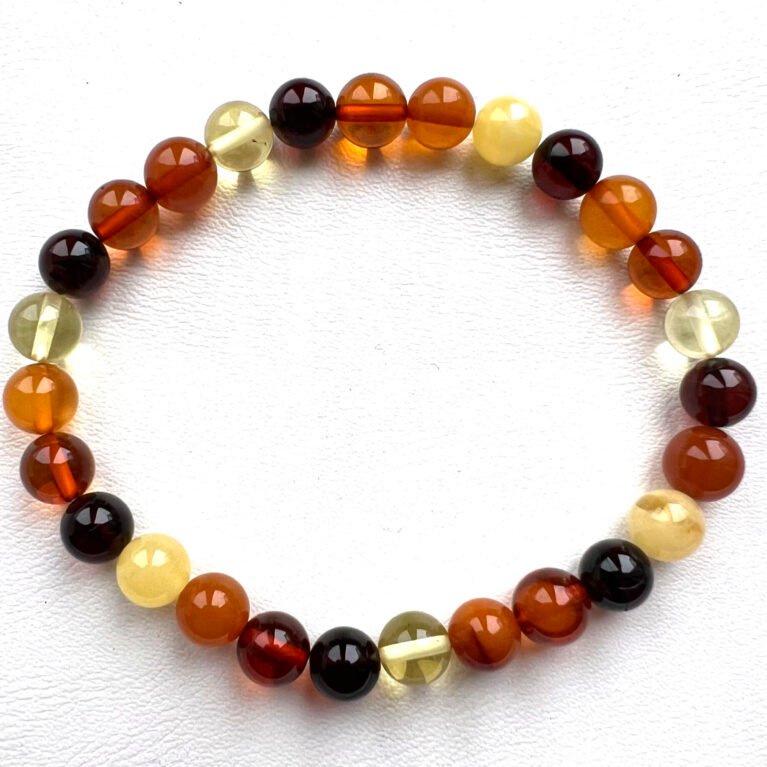 Genuine Multicolour Amber Bracelet – Round Beads Jewelry for Women & Men