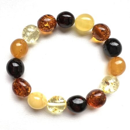 Multicolour Baltic Amber Bracelet – Olive-Shaped Beads, Handmade Jewelry