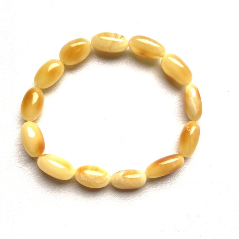 Genuine Yellow Baltic Amber Bracelet – Classic Olive Bead Design